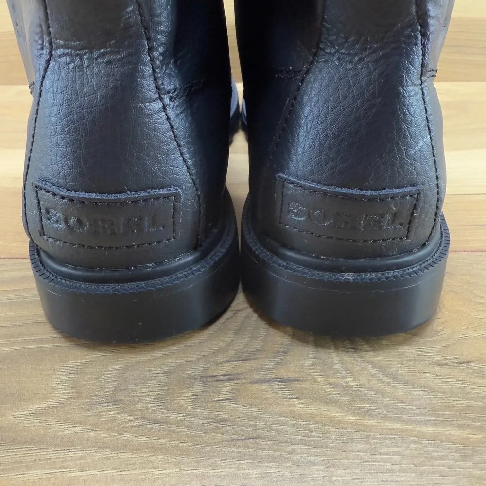 SOREL Madson Moc Toe Boots Youth Size 3 Black Leather Waterproof Lace up